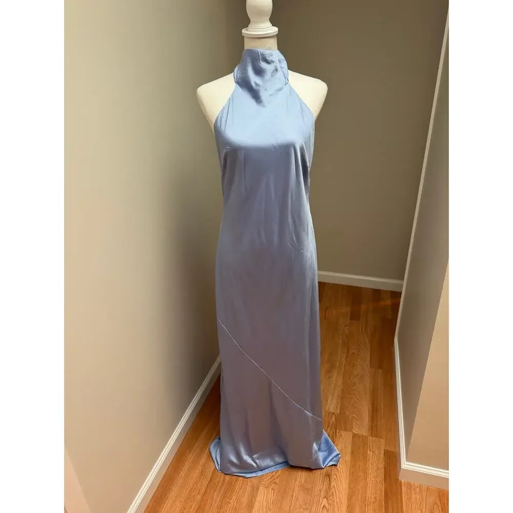 Show Me Your Mumu Lisa Maxi Dress Borrowed Blue Luxe Satin Size Medium - Picture 5 of 9